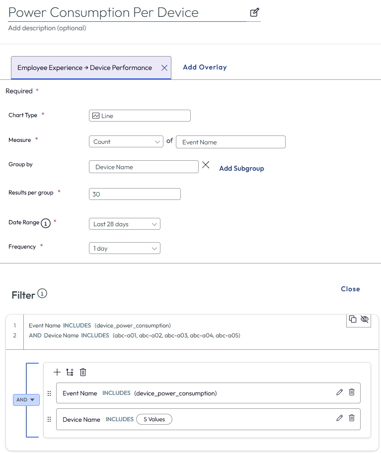 An image of the design element configurations and the filter configurations for the custom widget. An image of the design element configurations and the filter configurations for the custom widget.