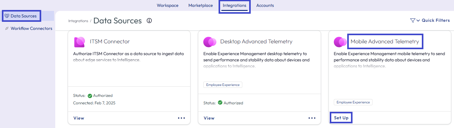 An image depicting that Mobile Advanced Telemetry tile in Integrations.