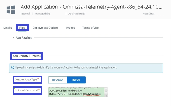 A picture of where you enter the uninstall command code for your agent.