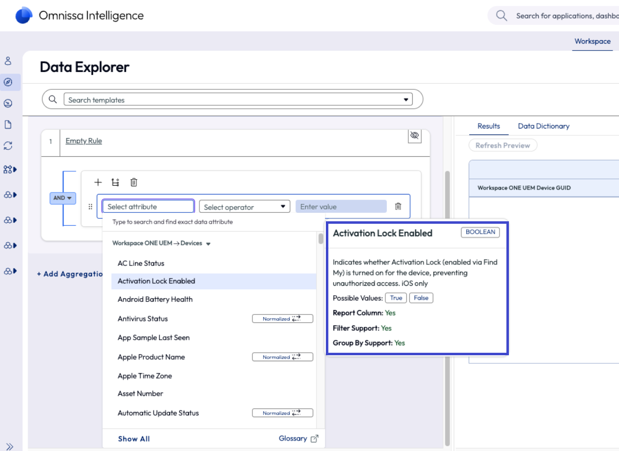 You can hover over an attribute to get its definition and other metadata values. You can hover over an attribute to get its definition and other metadata values.