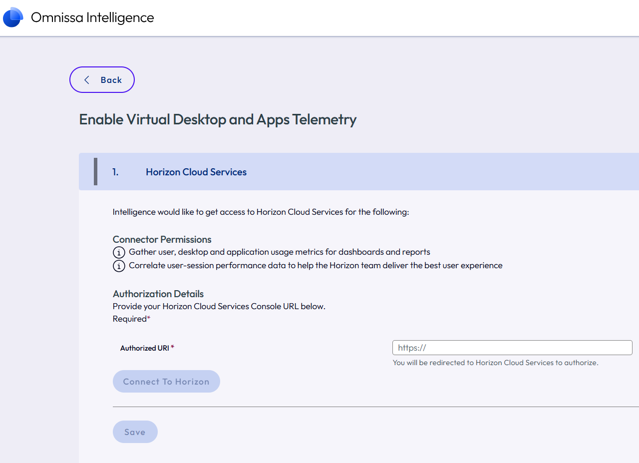 Enter your Horizon Cloud Universal Console details.