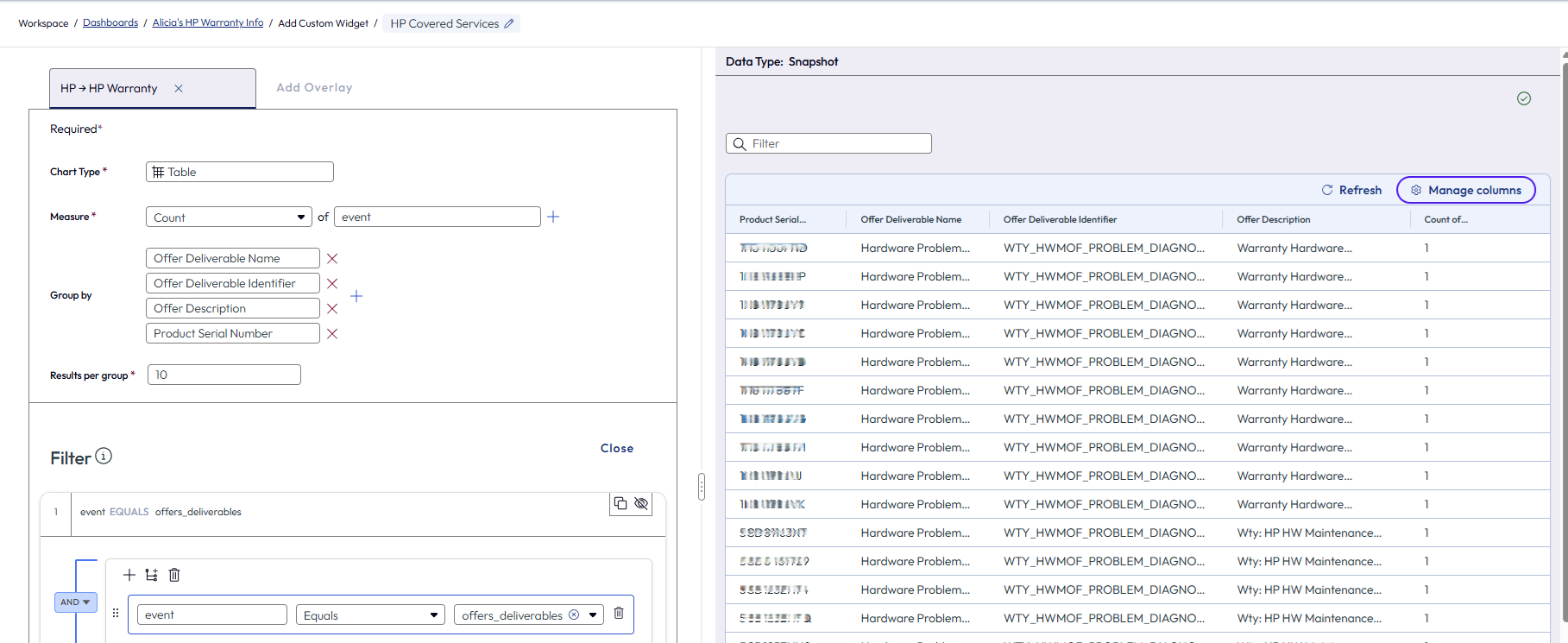 Configure a table that displays the services supported on devices.. Configure a table that displays the services supported on devices..