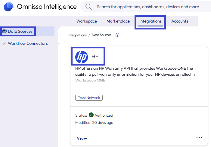 Navigate to the HP tile in the Data Sources area to integrate your warranty data. Navigate to the HP tile in the Data Sources area to integrate your warranty data.