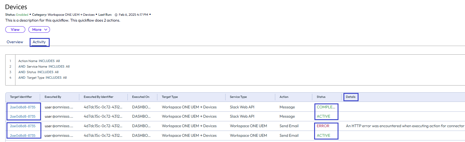 Use the Details error message to troubleshoot why the action did not succeed. Use the Details error message to troubleshoot why the action did not succeed.