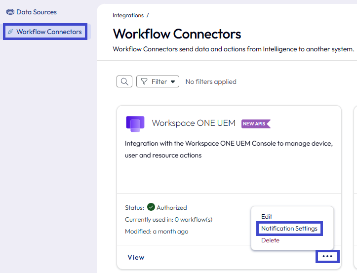 Use the edit feature to configure notifications in managed connectors.