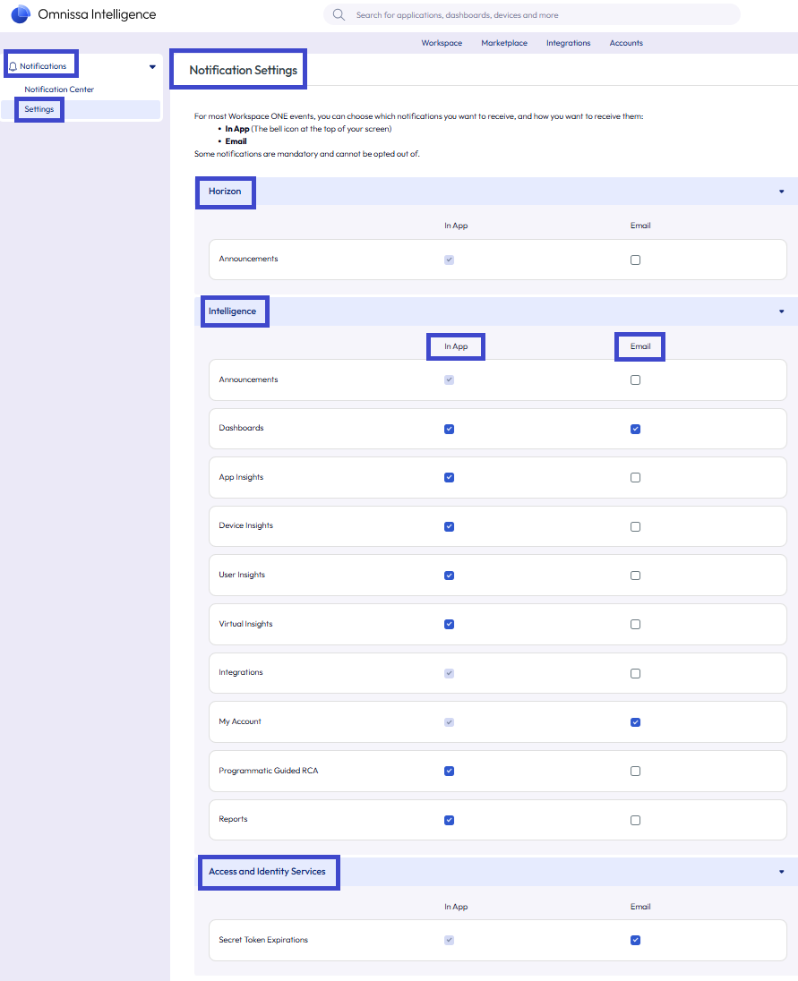 Select the gear to configure notification settings.