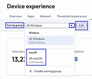 Select the group to edit in the same area where you can create a scoring group.