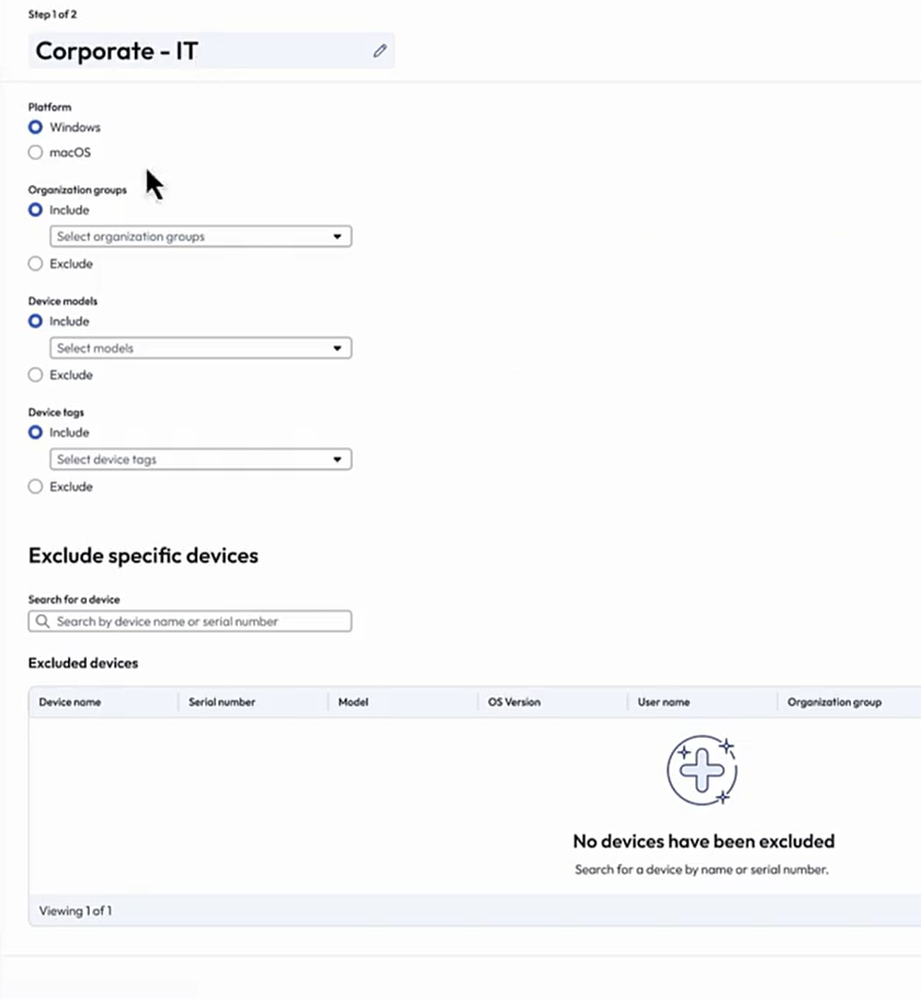 Name your scoring group and then include devices you want to analyze to proactively fix problems before users create support tickets.