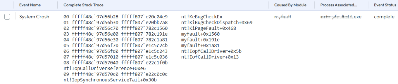Your report can now display crash diagnostics like complete stack trace, caused by module, and process associated with information.