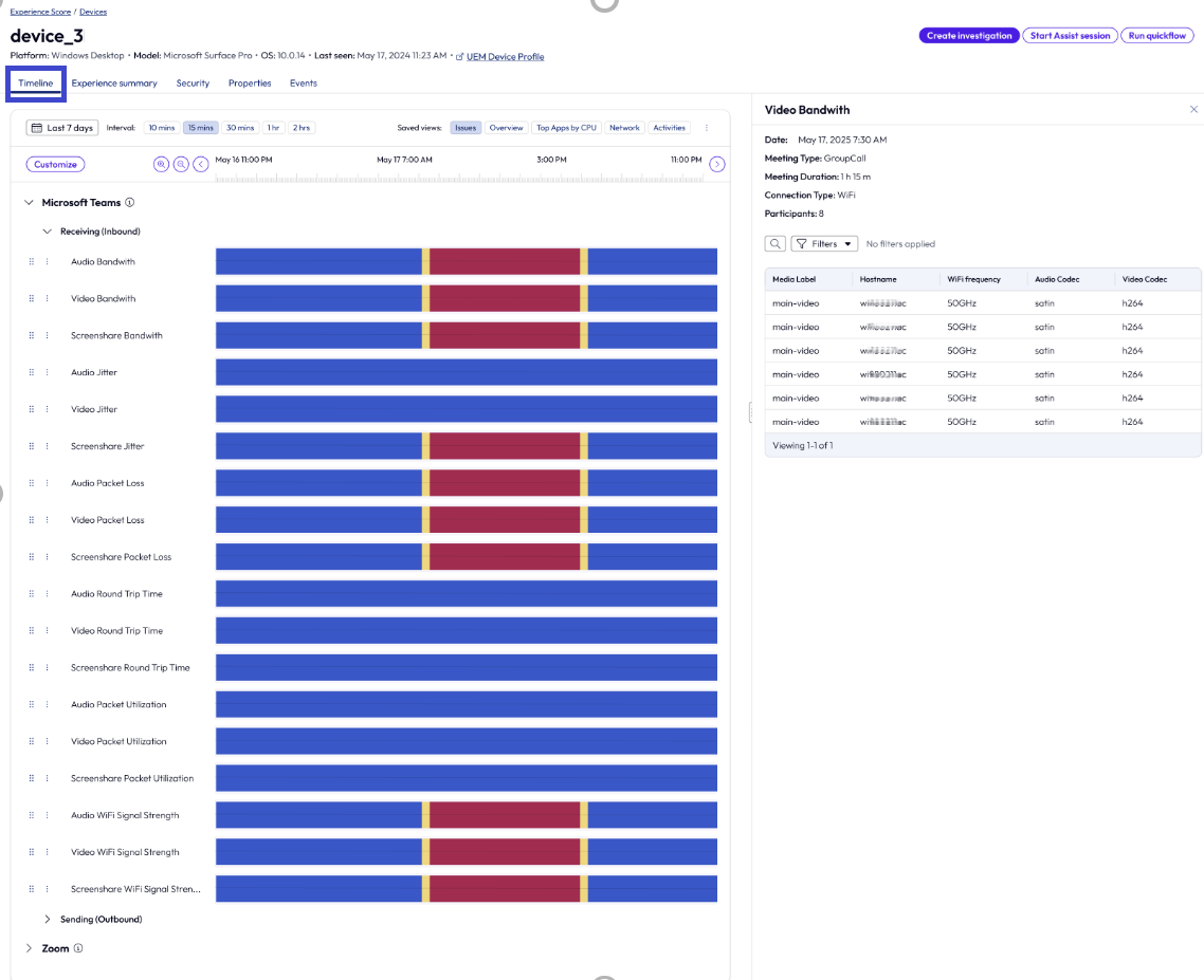 The device_3 timeline shows some packet loss issues from around 7am to 15 in the Device Timeline view. The device_3 timeline shows some packet loss issues from around 7am to 15 in the Device Timeline view.