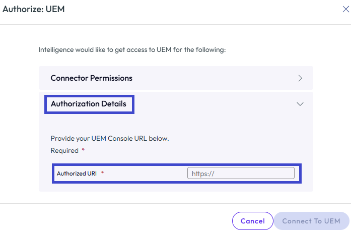Add your UEM console URL. The wizard adds https:// for you.