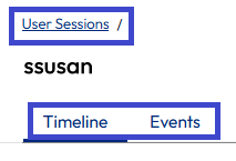 User session timelines arrange information on useful tabs to facilitate finding information. User session timelines arrange information on useful tabs to facilitate finding information.
