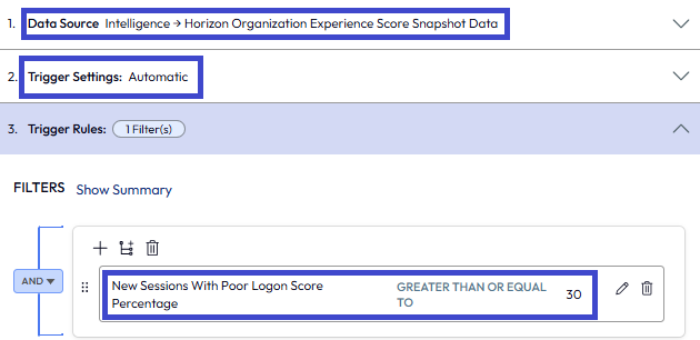 Configure the triggers to set the workflow engine to identify poor logon experiences.