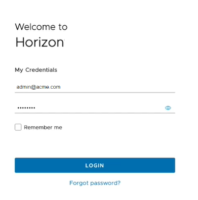 Enter your Credentials in the Horizon Universal Console so you can connect your Horizon Cloud environment with Intelligence.