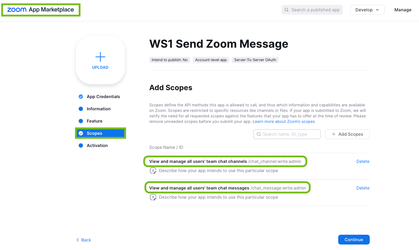 Add the listed scopes to your app so there is no interruption in communication.