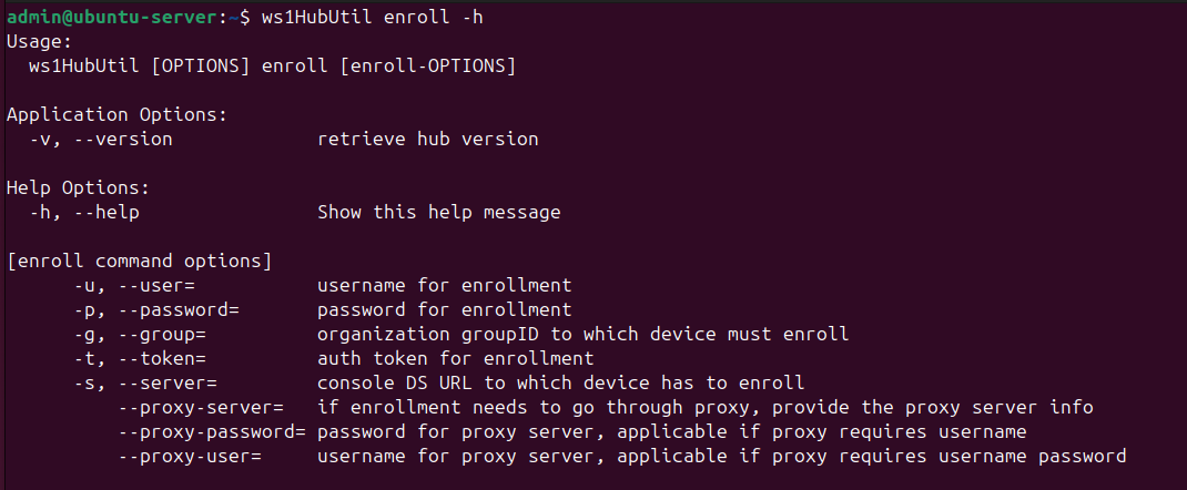 ws1HubUtil enroll command options.