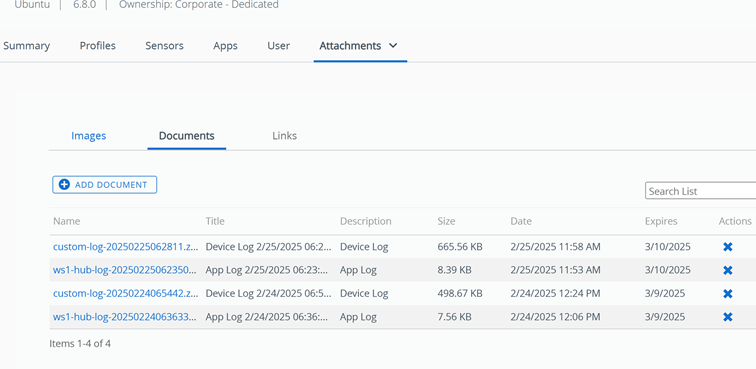 Logs location in the UEM Console