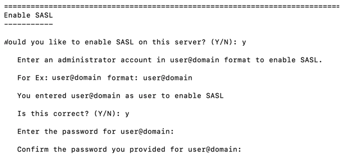 EnableSASL Authentication options