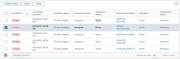 Device grid for the devices in pending status is shown.