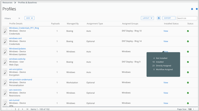 Quick deployment summary view of the apps in the App List View page is shown. 