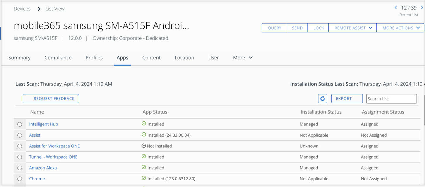 The App List View page is shown. The App List View page is shown.