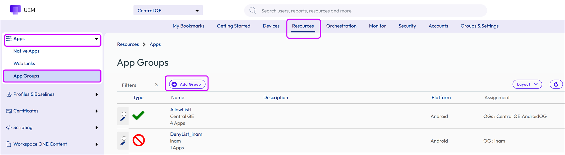App groups
