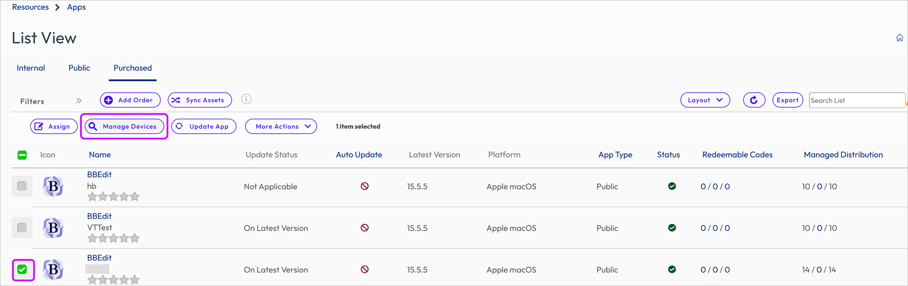The Manage Devices option is highlighted 