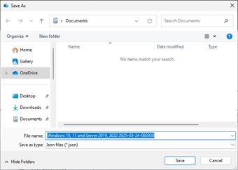 Windows Save As to save the JSON file