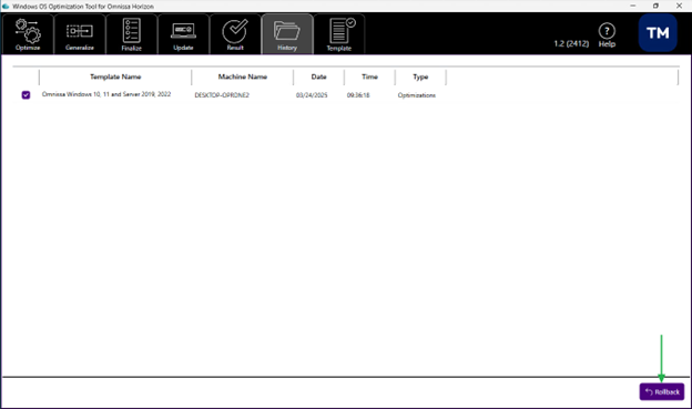 Rollback button in the OSOT UI Rollback button in the OSOT UI