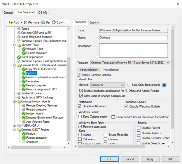 Edit the optimize task in the MDT task sequence
