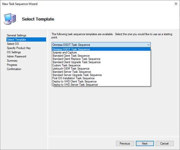 Select task sequence template