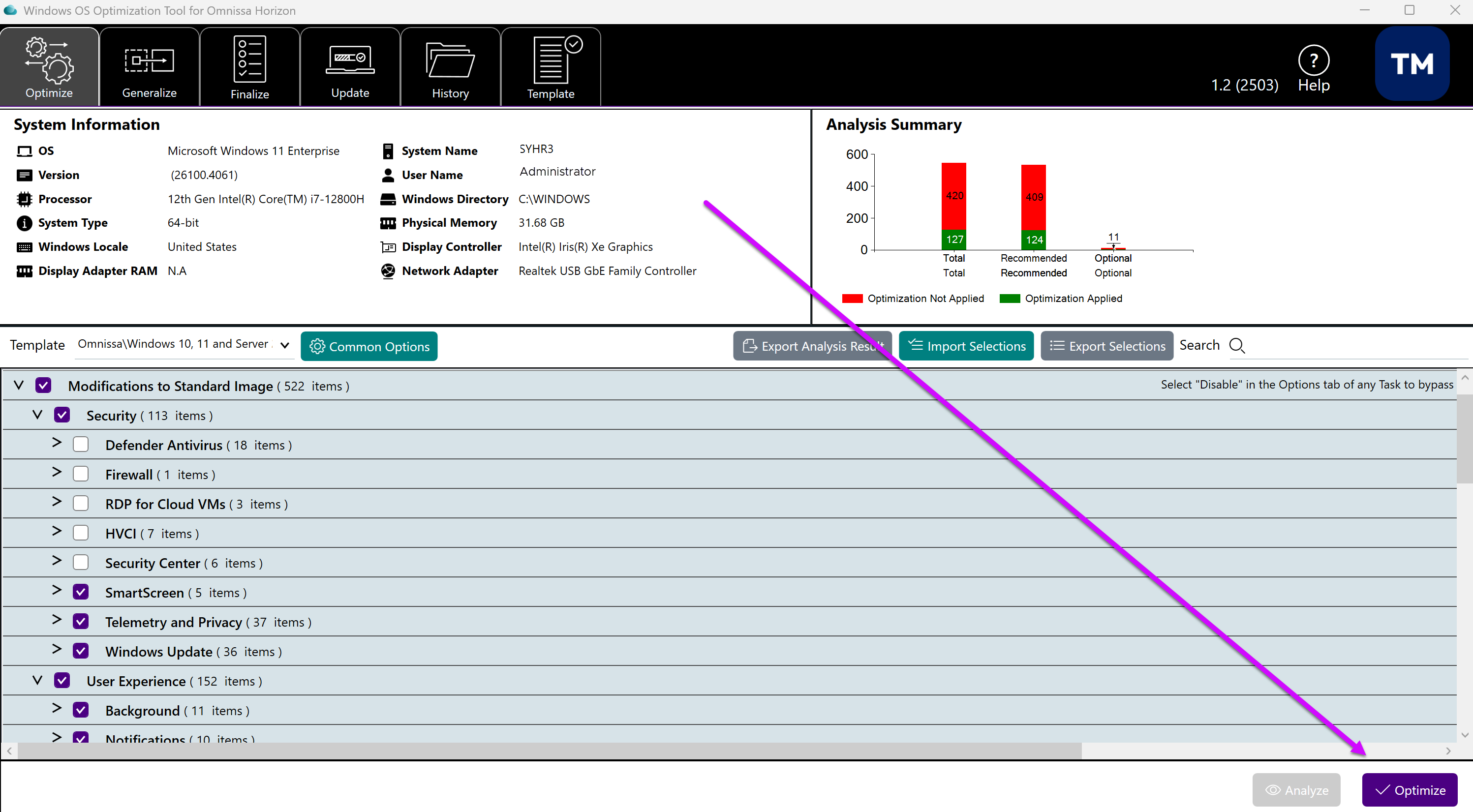 Location of the Optimize button in the OSOT Tool UI Location of the Optimize button in the OSOT Tool UI
