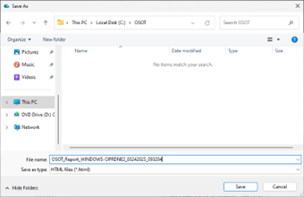 windows Save As window when saving an export analysis report windows Save As window when saving an export analysis report