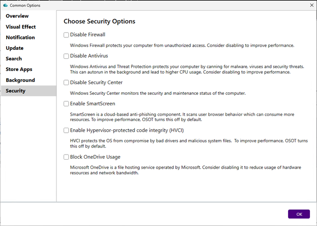 Common Options tab - Security Common Options tab - Security
