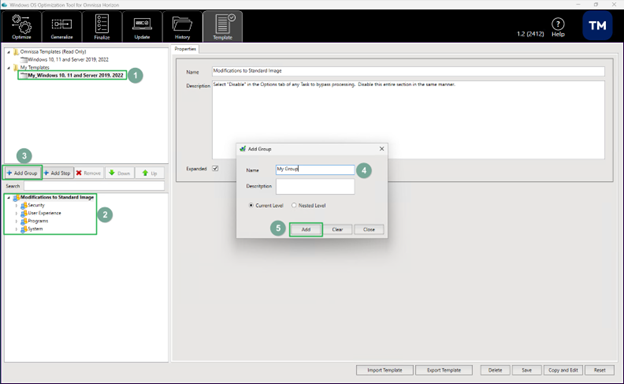 Adding a group to a template Adding a group to a template