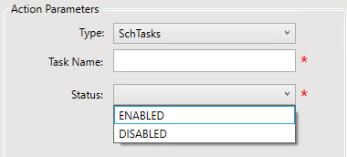 Action parameters for a scheduled task (SchTasks) step Action parameters for a scheduled task (SchTasks) step
