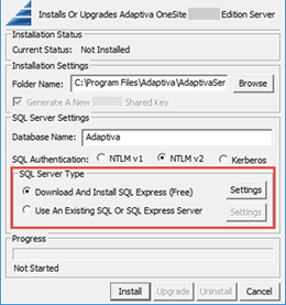 Installer wizard shows the SQL Server Type options.