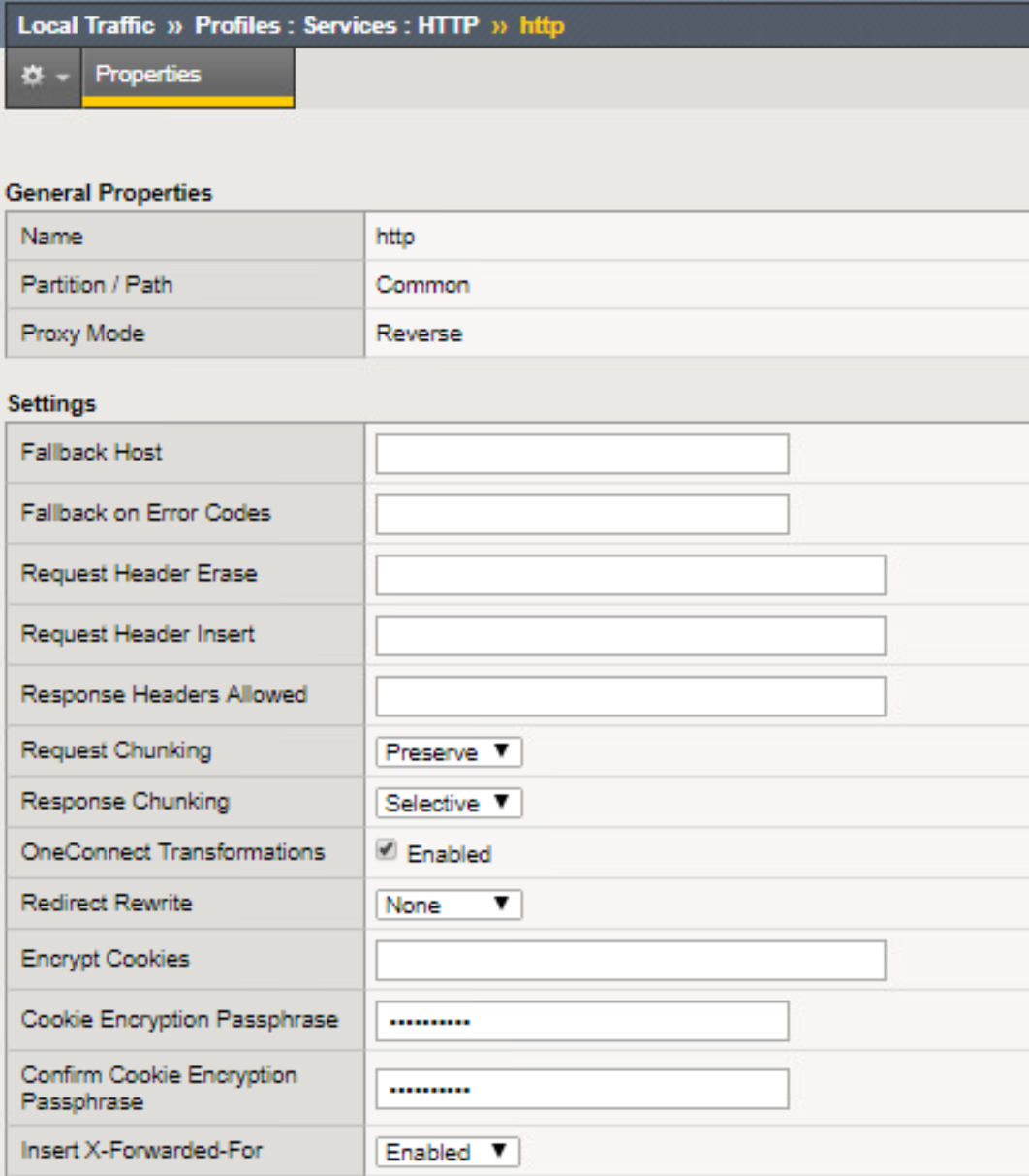 The Local Traffic Profile Services HTTP screen with Insert-X-Forwarded-For set to Enable.