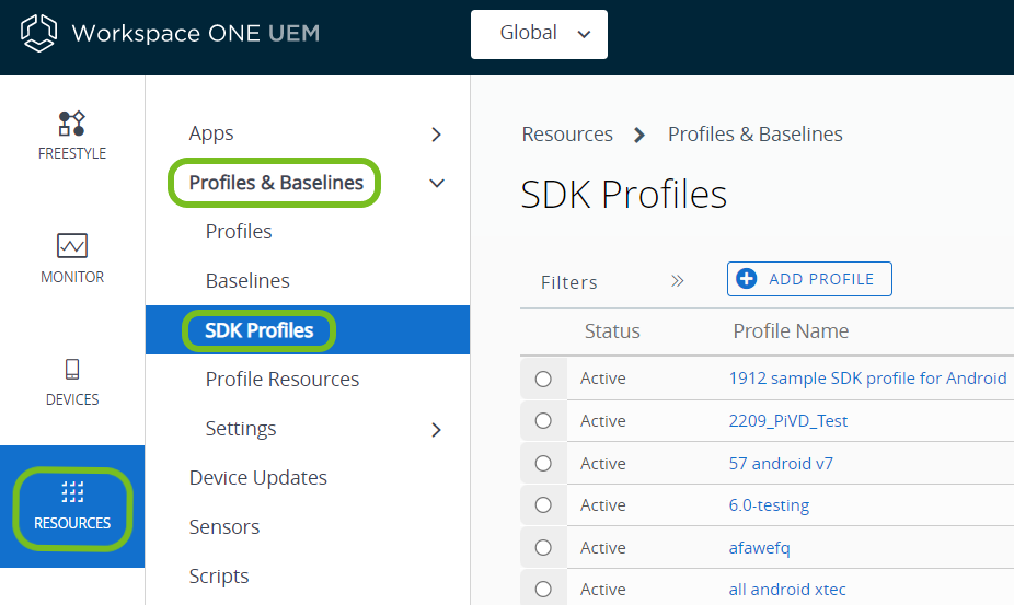 Custom SDK profiles contain most of the same settings as the default SDK profiles but allow you to apply settings to a single SDK-built app or a single Productivity app.