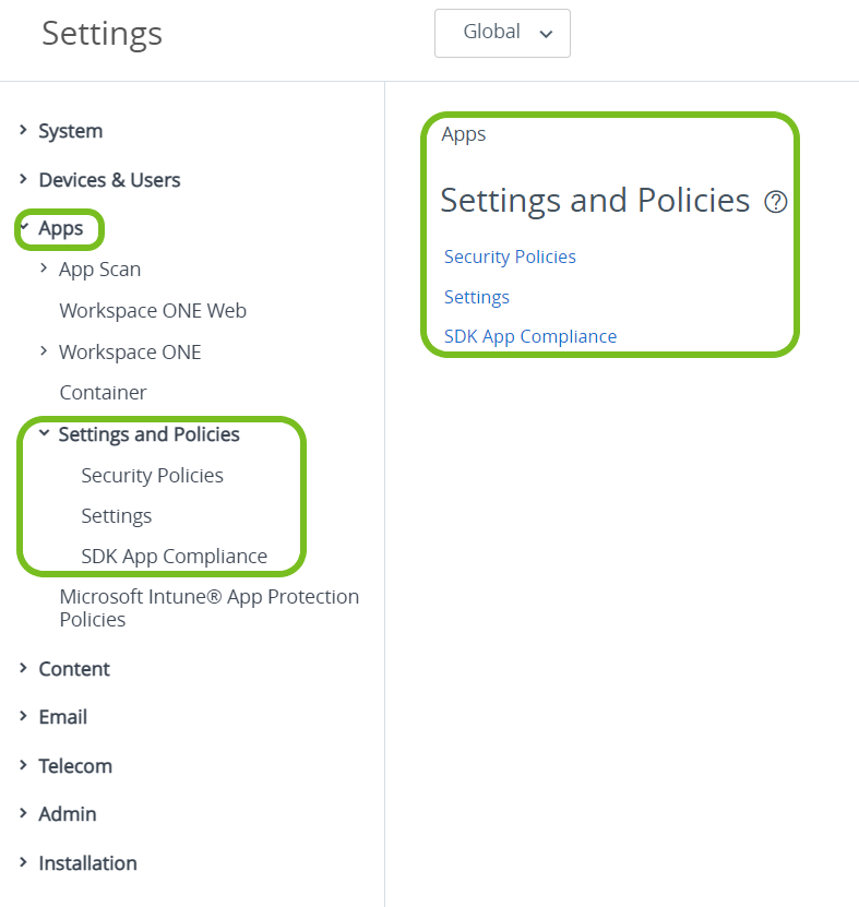 Find the default SDK settings in the UEM console to apply SDK settings across all your SDK-built apps and your Workspace ONE Productivity apps.