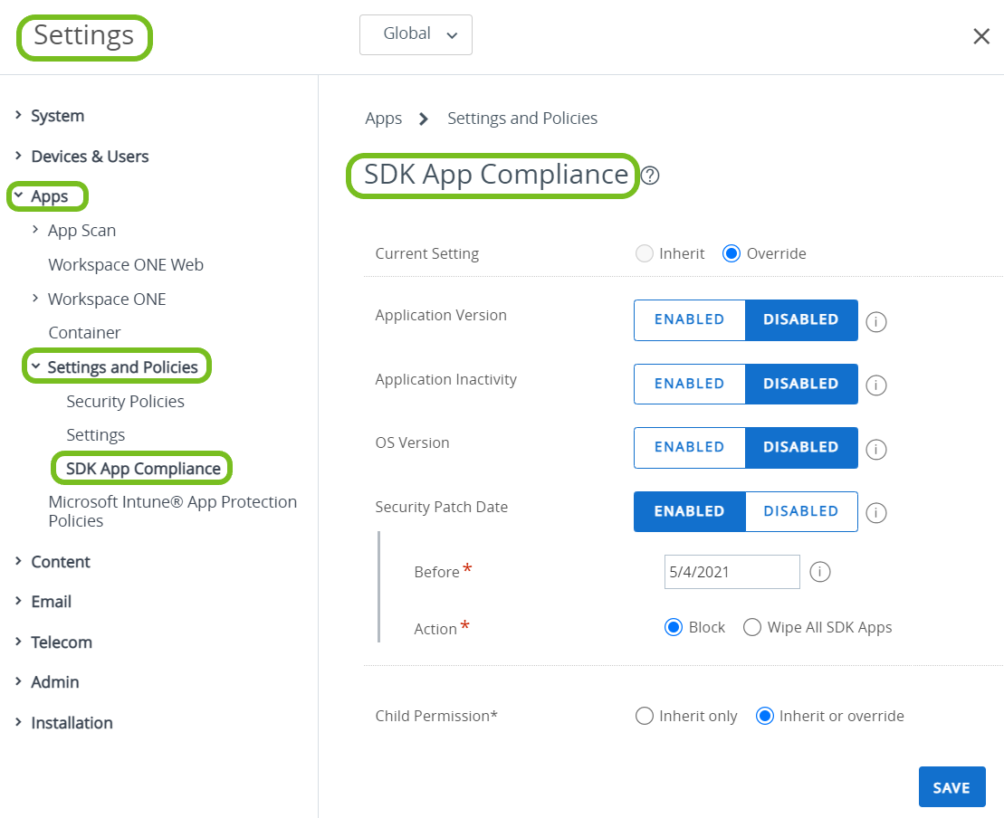 SDK App Compliance settings in the default SDK profile help to control app compliance for devices not using and MDM profile. SDK App Compliance settings in the default SDK profile help to control app compliance for devices not using and MDM profile.