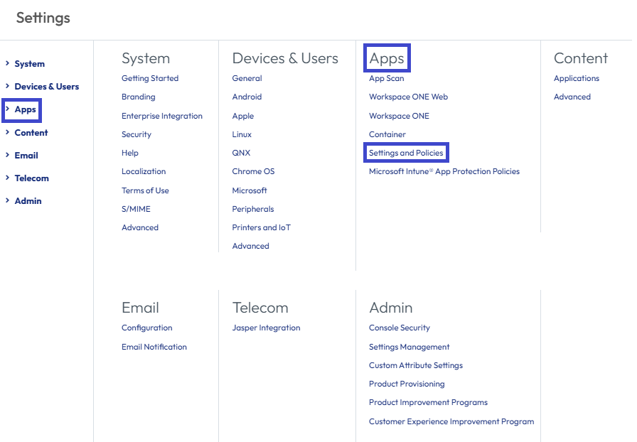 Find the default SDK settings in the UEM console to apply SDK settings across all your SDK-built apps and your Workspace ONE Productivity apps.