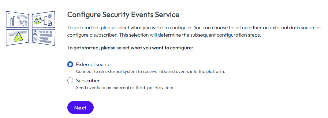 "External source selected on the overview page."