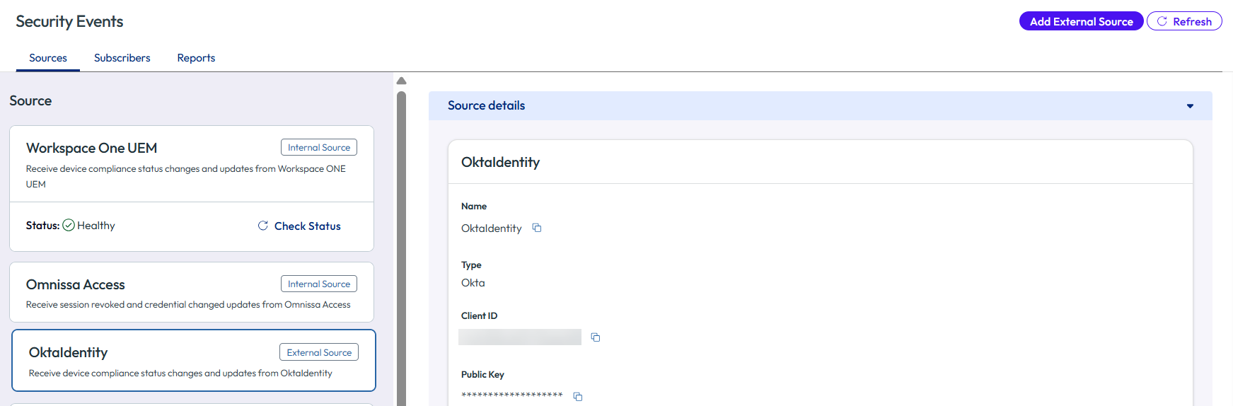 Access, Workspace ONE UEM, and Okta sources are listed.