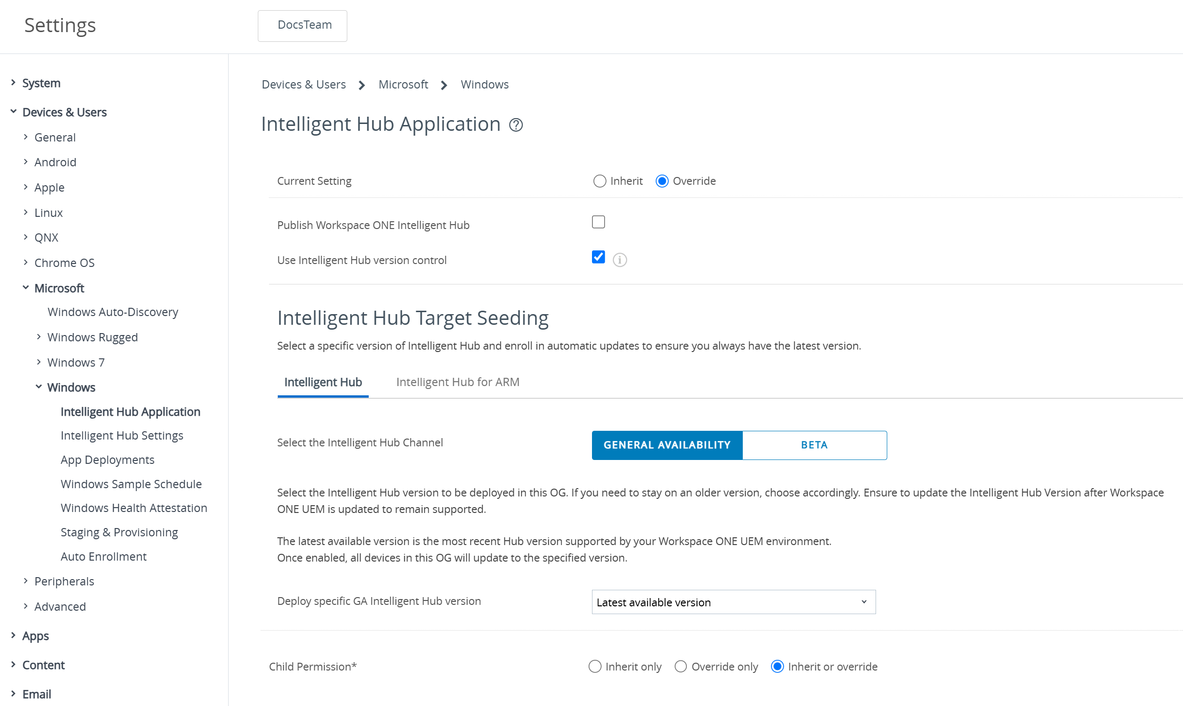 This screenshot shows the Intelligent Hub Target Seeding page