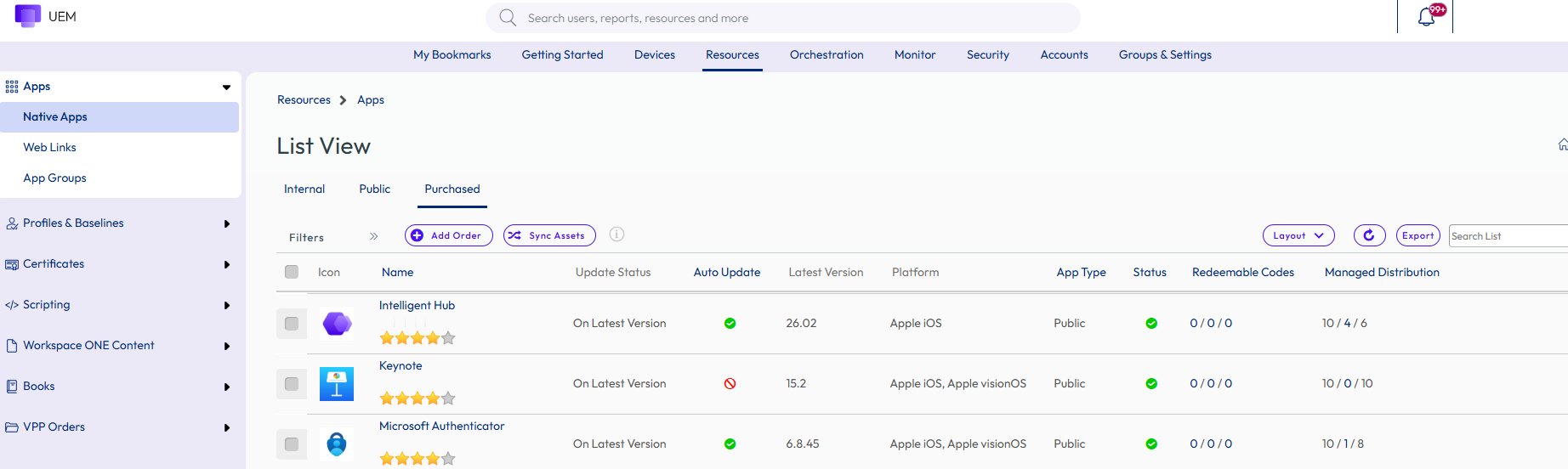 This screenshot shows the Applications List View with the Intelligent Hub app displayed prominently. This screenshot shows the Applications List View with the Intelligent Hub app displayed prominently.