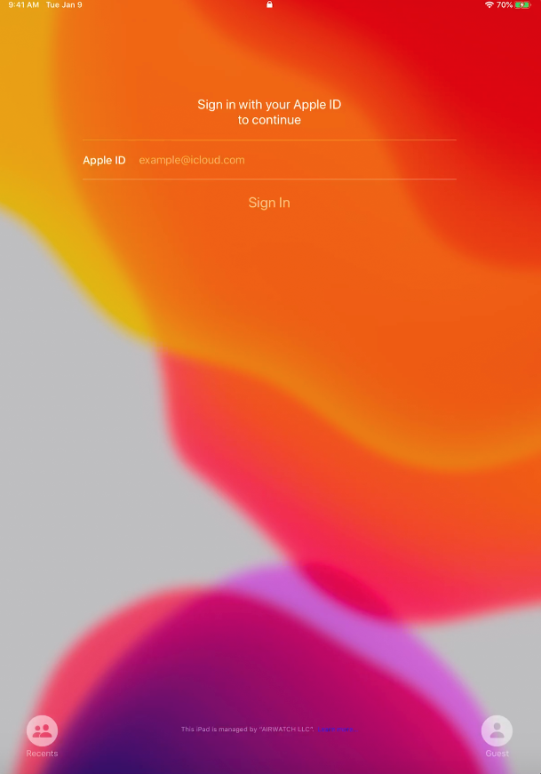 This screenshot shows the login screen for a shared iPad. This screenshot shows the login screen for a shared iPad.