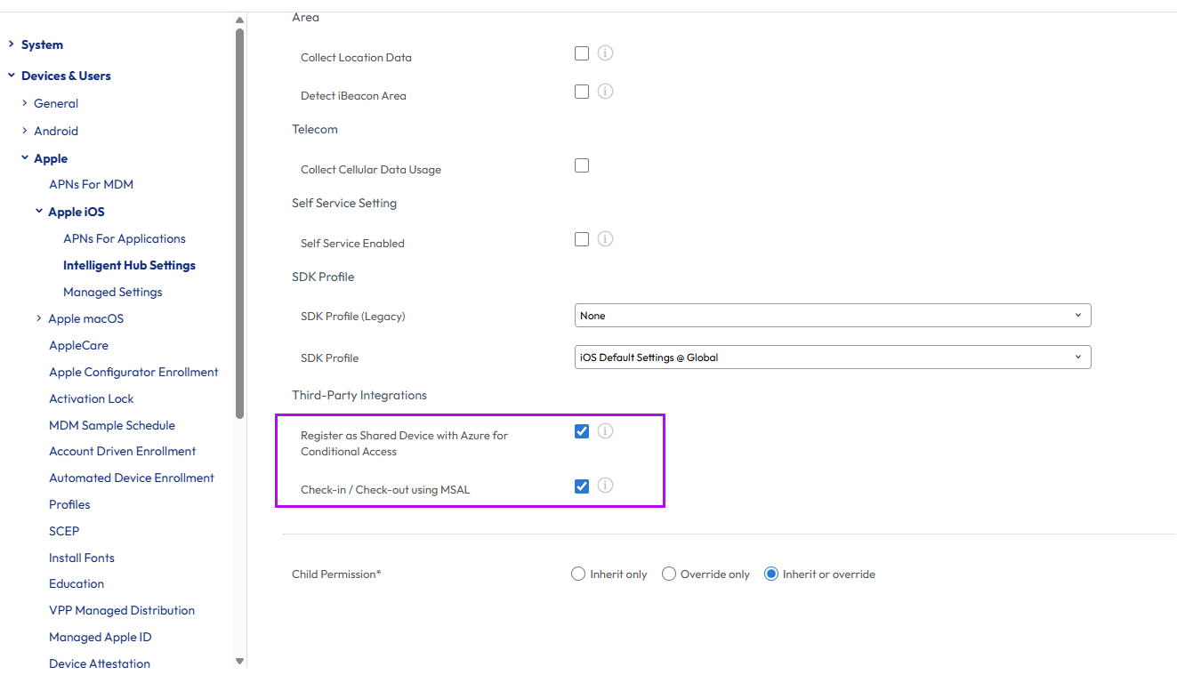 Intelligent Hub showing the two options required Intelligent Hub showing the two options required