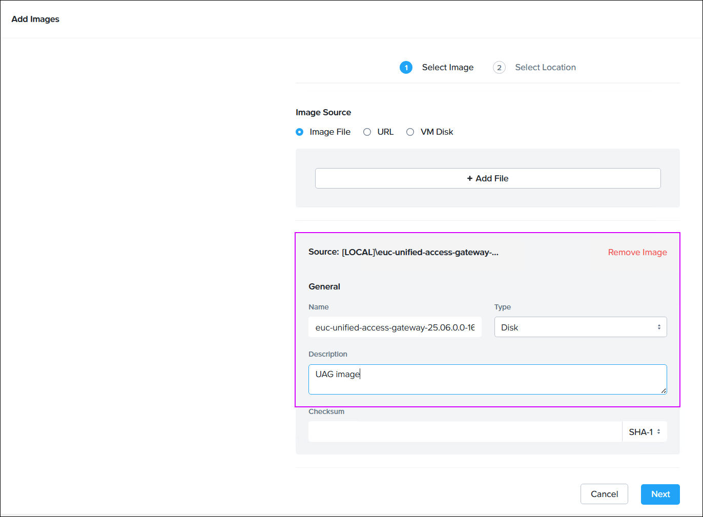 Add UAG image to Nutanix