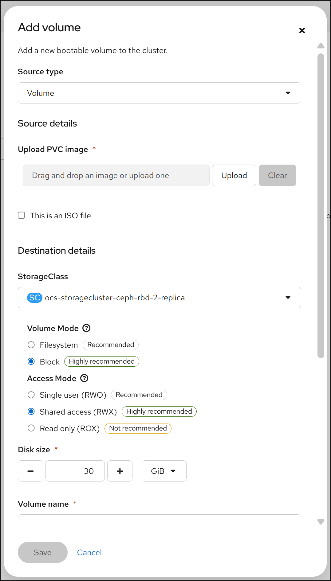 Add Volume on OpenShift web console
